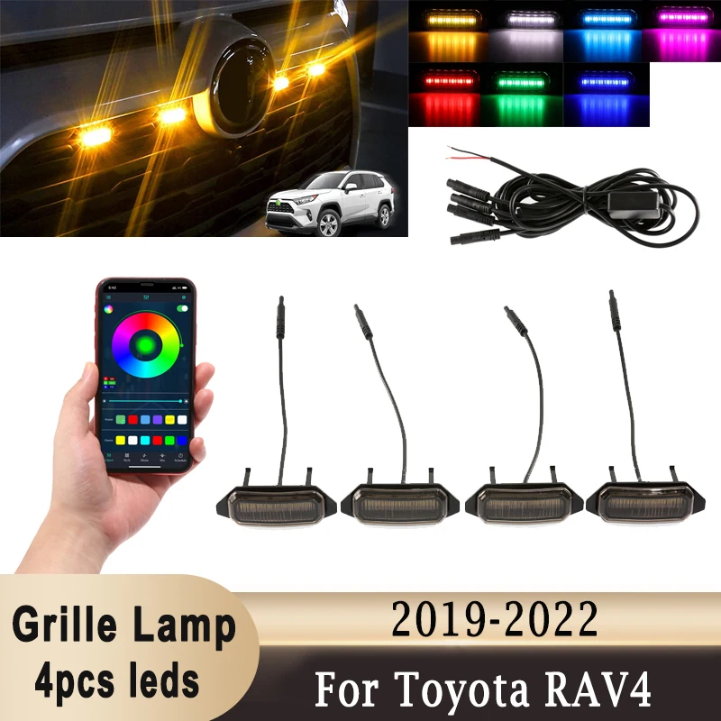 

Передняя решетка RGB светильник ПА с ремнем для Toyota RAV4 2019-2022 Передняя фонарь дневные ходовые огни Янтарный светильник