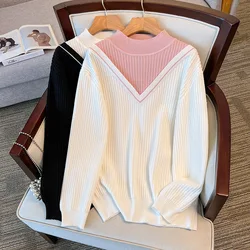 170Kg Plus Size Women's Bust 160 Winter Loose Pullover Mock Neck Thickened Sweater Knitted Black White 5XL 6XL 7XL 8XL 9XL10XL