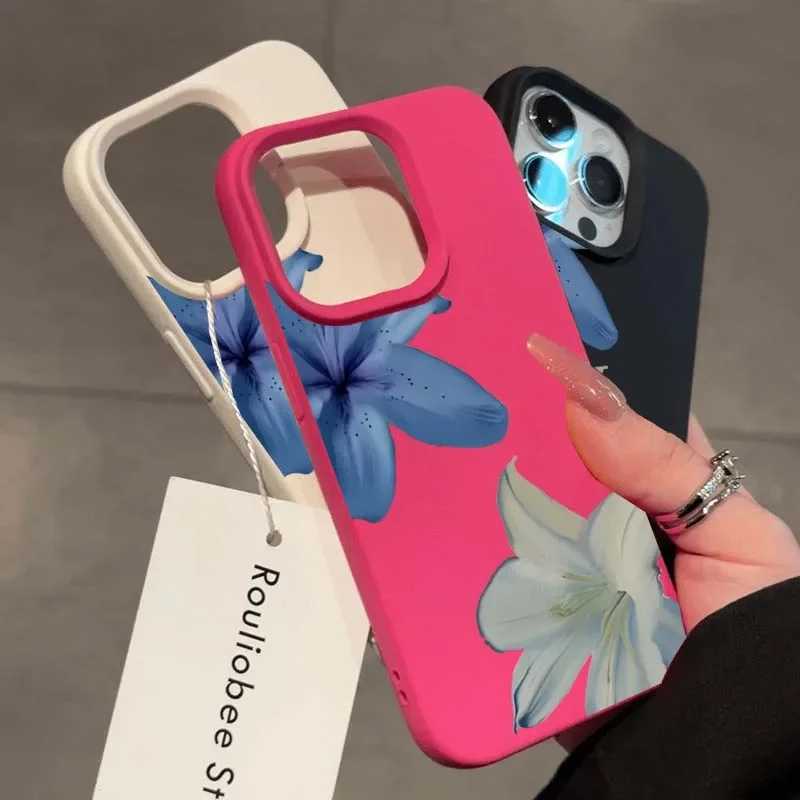 Elegant Blue Lily Lichee Pattern Shockproof Phone Case with TPU Bumper Cover