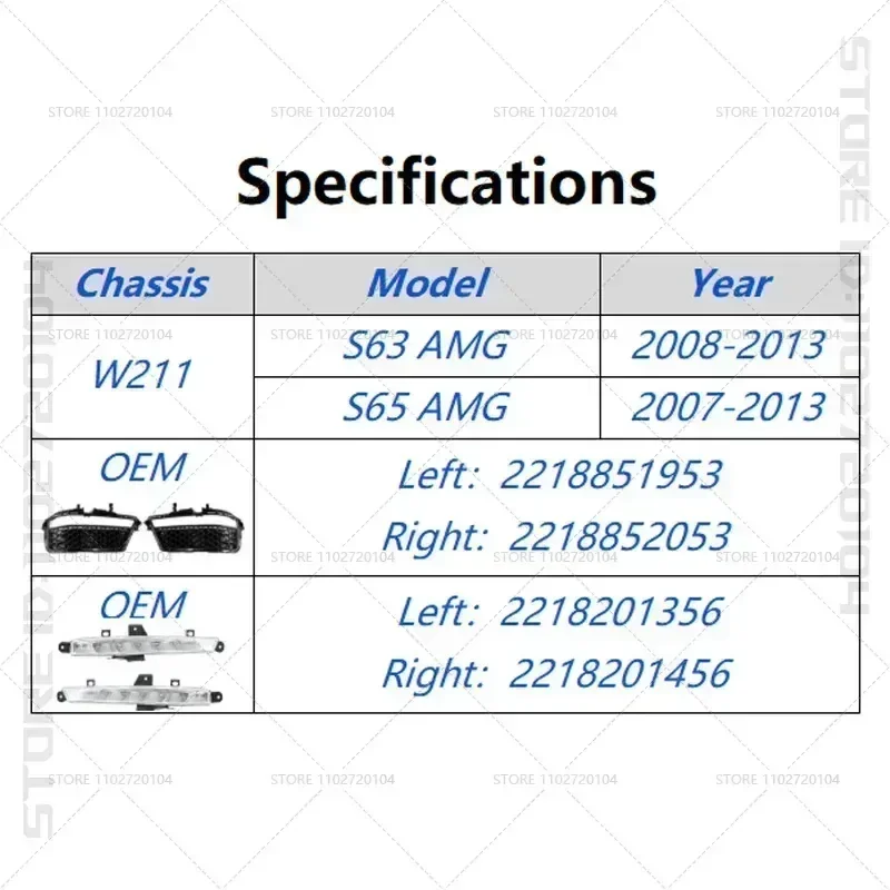 2007-2013년식 W221 메르세데스 벤츠 S63 S65 AMG 프론트 범퍼 그릴 안개등 커버 2218851953 2218852053 2218201356 2218201456