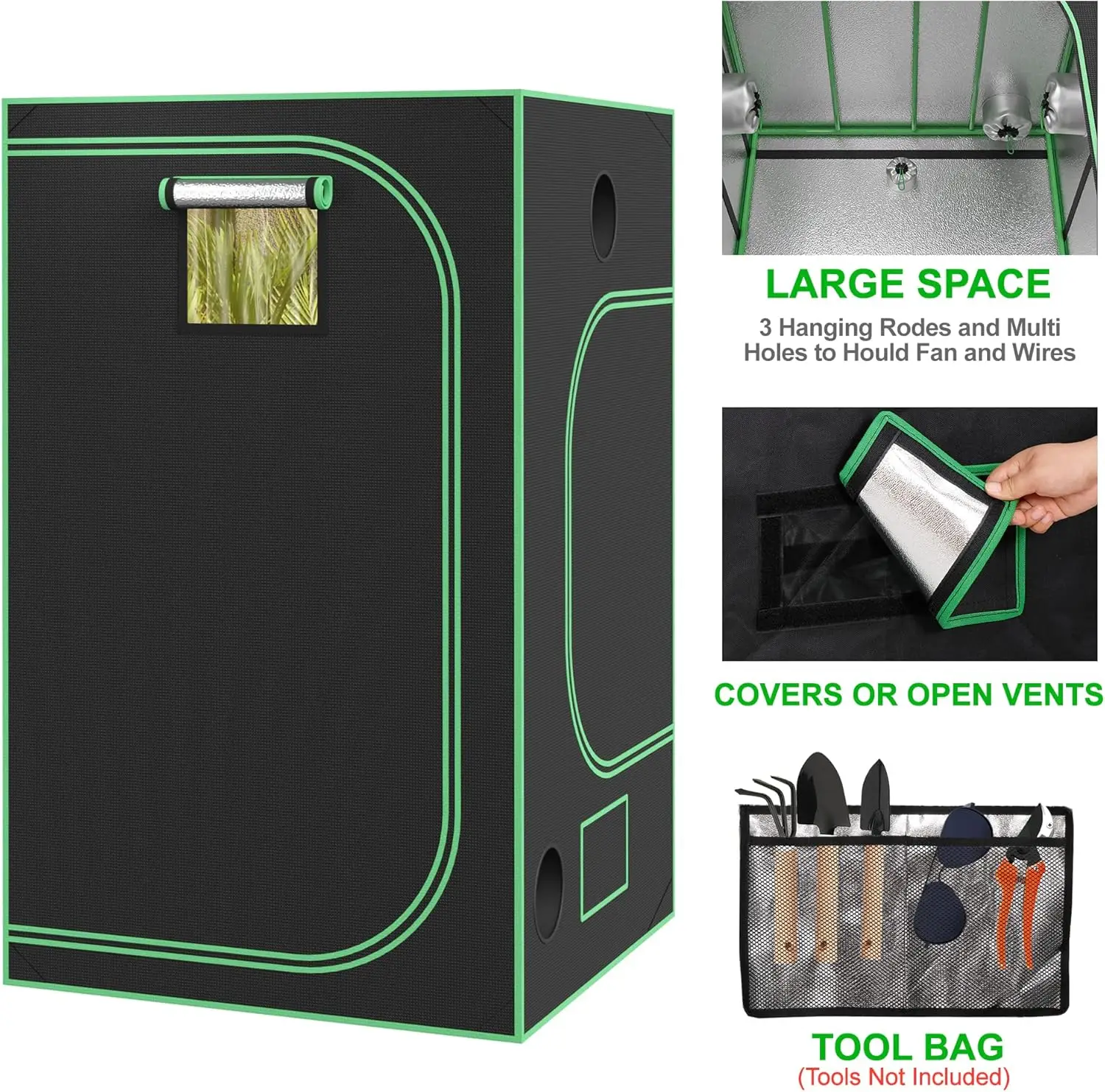 48'' x 48''x 80'' Grow Tent, 4'x4' Indoor High Reflective Mylar Hydroponic Growing Tent Room with Observation Window and Floor