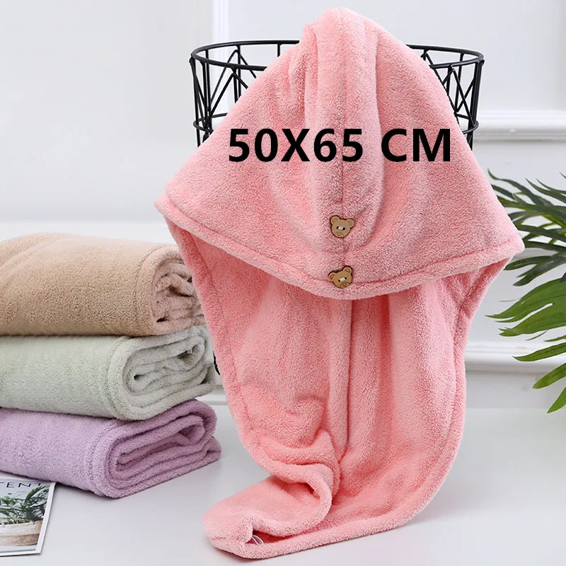 Double Layer Thickening Coral Velvet Belt Button Ladies After Shower Dry Hair Bag Ladies Towel Quick Dry Cap Turban shower cap hair towel