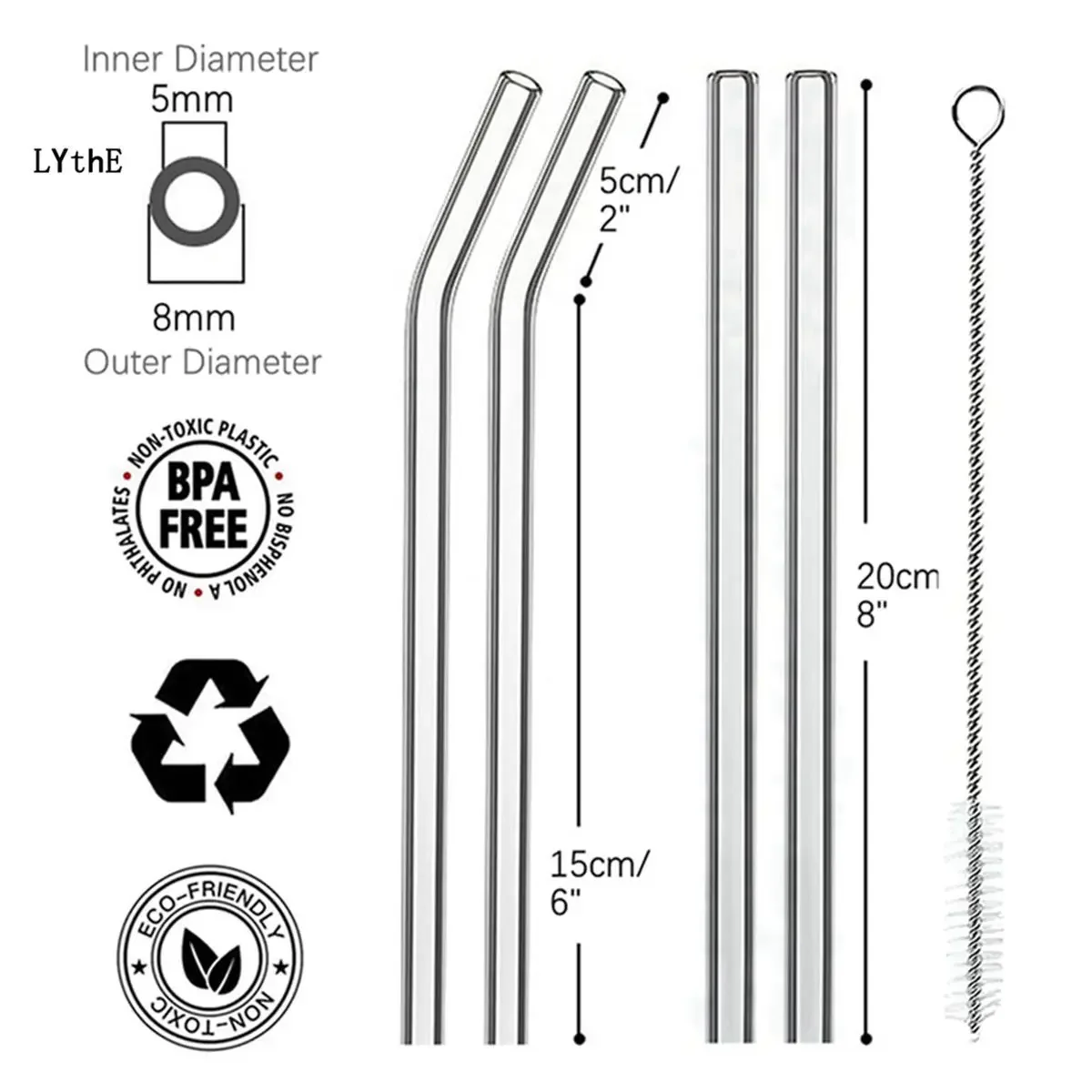 High Borosilicate Glass Straws Eco Friendly Reusable Drinking Straws For Smoothies Cocktails Bar Accessories with Brush