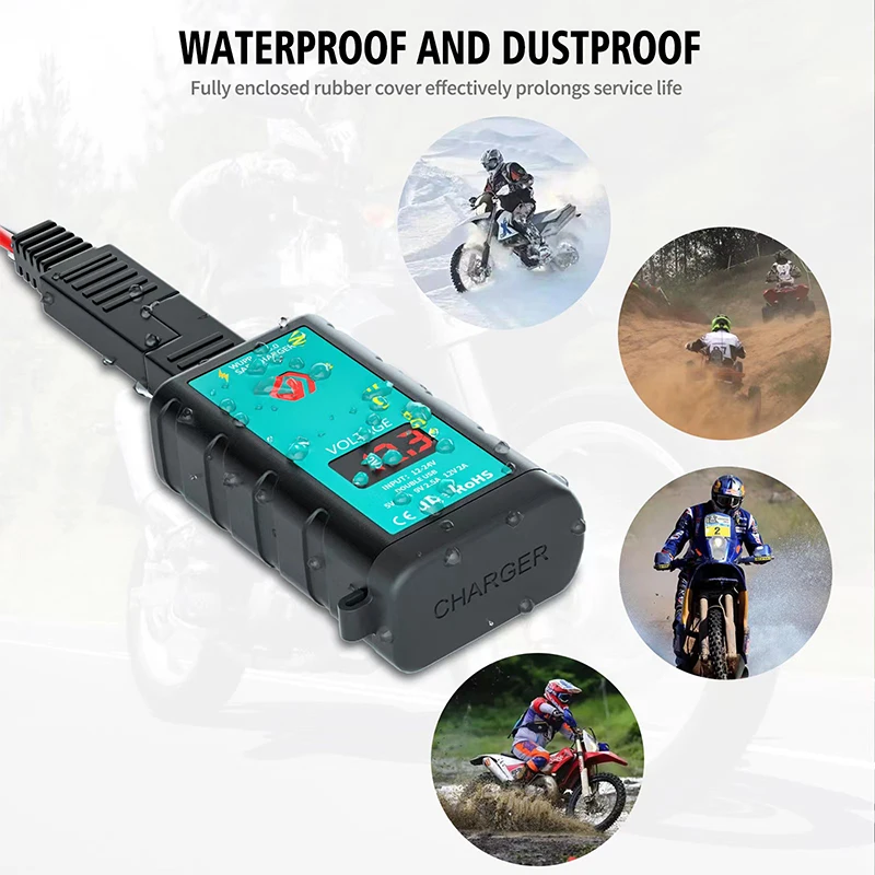 12/24V Motorcycle Charger SAE Plug To USB+Type-C Mobile Phone Charger Adapter PD Fast Charging Waterproof Switch Wit