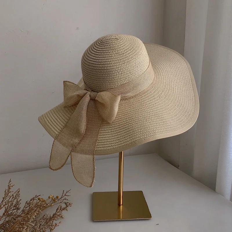 Chapeau De Paille Femme Bord Large - Pliable Anti-UV - Pour Plage Et Voyage