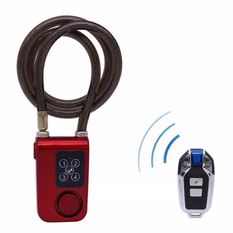 Cycling Security Lock Wireless Remote Control Alarm Lock Anti-Theft Vibration Alarm Electric Motorcycle Code Chain Red