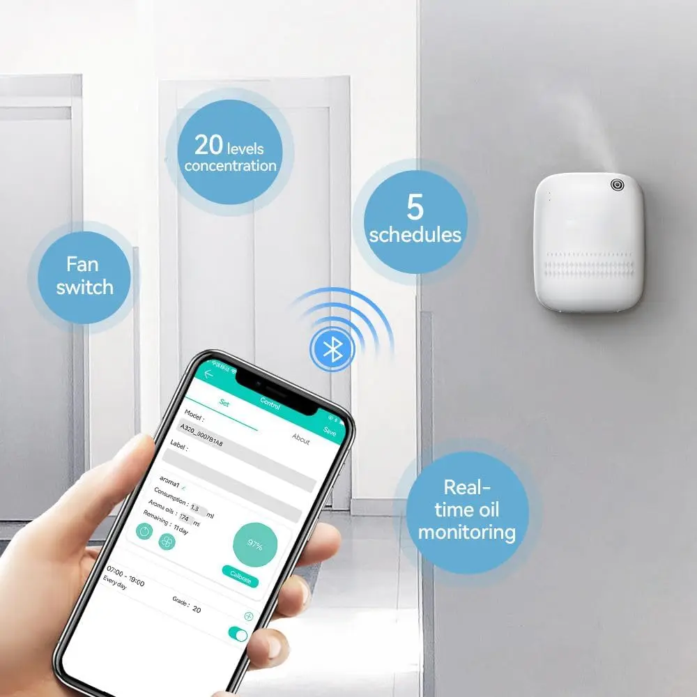 موزع الزيت العطري الذكي للتحكم بالتطبيق بسعة 300 م...