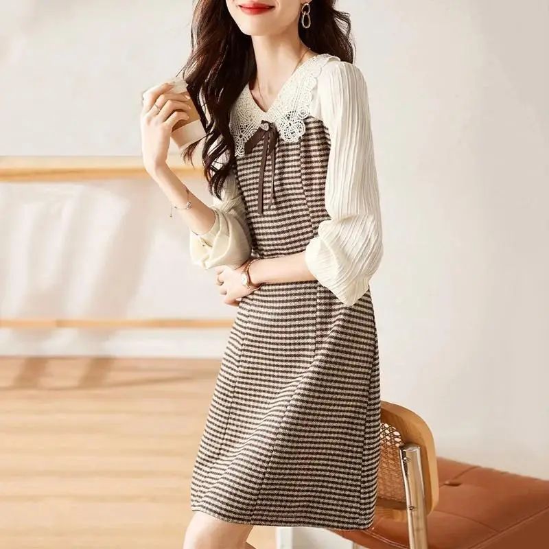 

Spring Autumn New Fashion Elegant Doll Neck Pullover Long Sleeve Casual Versatile Style Comfortable Loose Clothing Women Dresses