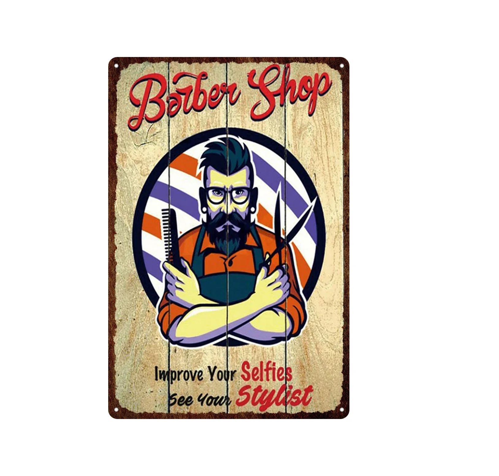 1 adet Berber Dükkanı Metal Tabela İç Mekan Duvar Plakları Dekor Berber Aletleri Sanat El Sanatları Demir Tabela Vintage Teneke Levha Tablolar 8x12 inç