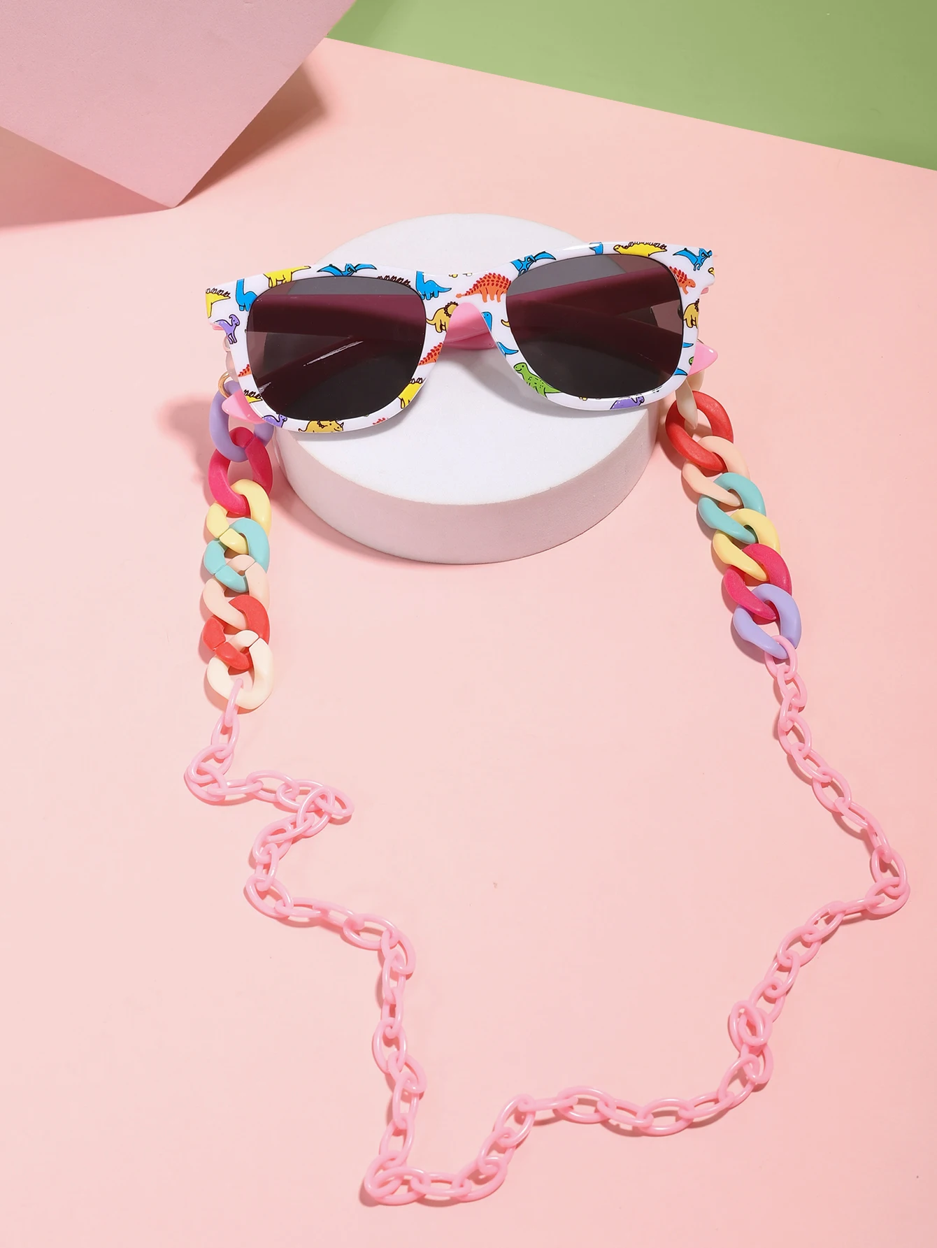 1 piece of girls 4-10Y color square frame trendy fashion glasses and 1 piece of colored glasses chain