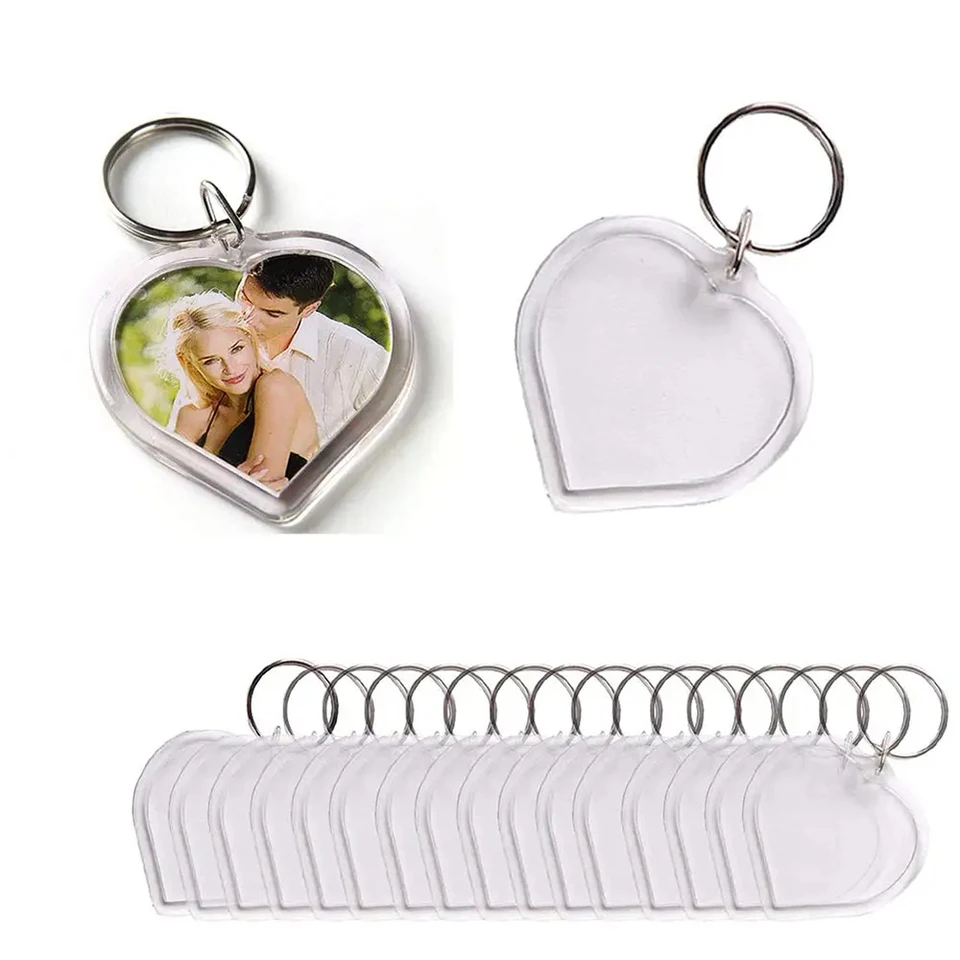 25 Portachiavi In Acrilico Trasparente A Forma Di Cuore - Con Inserti Per Foto Personalizzate, Fai Da Te, Per Regali Di Coppia E Famiglia - 3