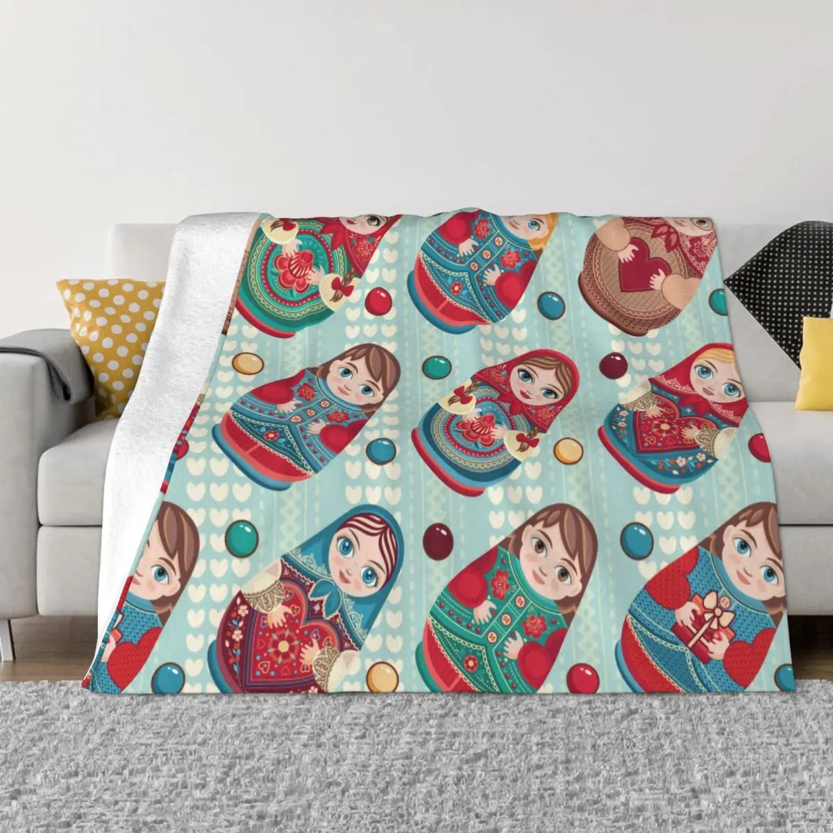 

Matryoshka Cute Plaid Blanket Winter Warmth Decorative Bed Throw Blankets for Durable Long-Lasting Sofa