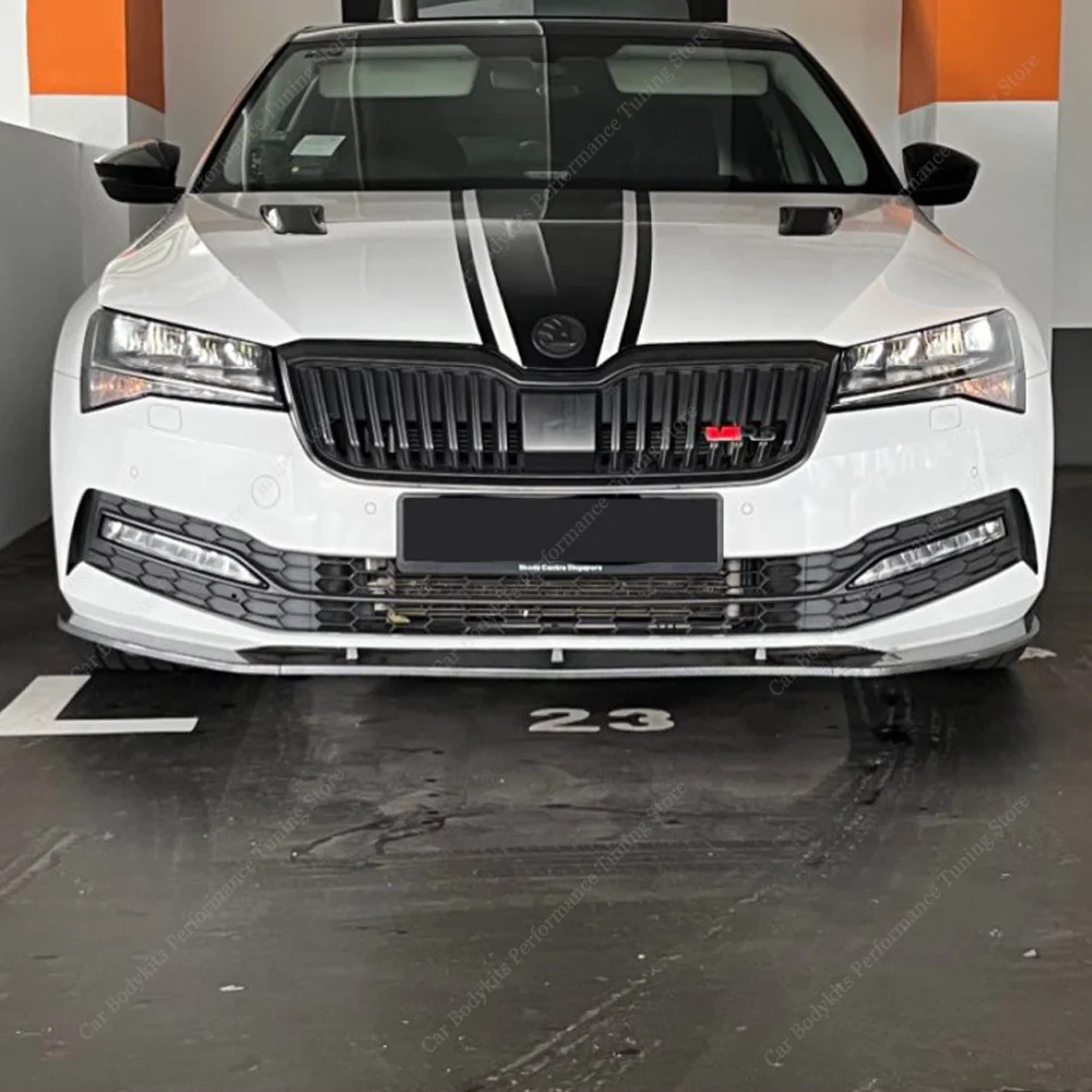 For Skoda Superb B8 B8.5 3Pcs Front Bumper Lip Spoiler Splitter Superb 3V  TSI TDI 2019-2023 Diffuser Retroft Bodykits Tuning