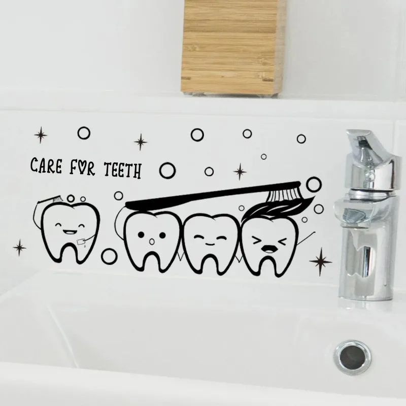 Brush Teeth Vinyl Wall Sticker Bathroom Waterproof Decals Dentist Clinic Art Mural