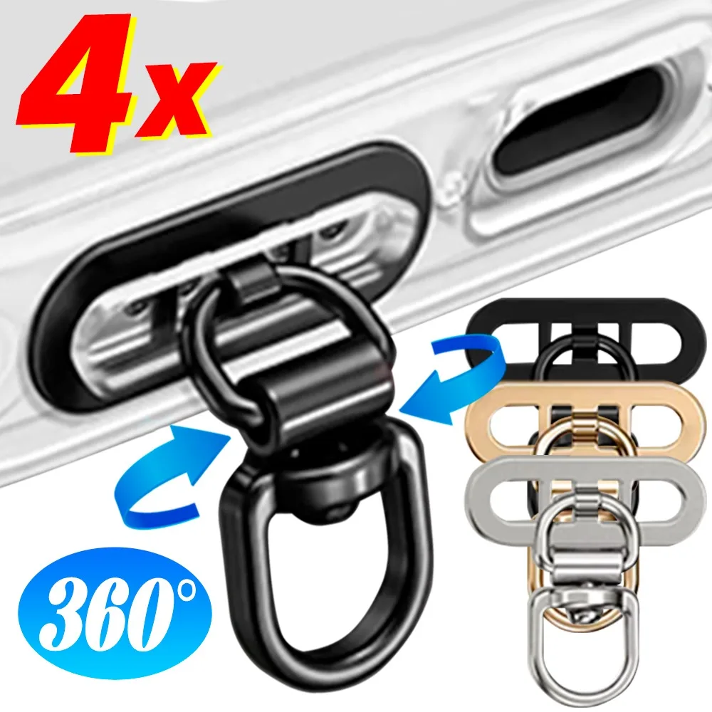 360° Rotatable Metal Phone Tether Tabs - Mini Lanyard Patch Gasket Connector, Available in Set of 1, 2, or 4 Pieces