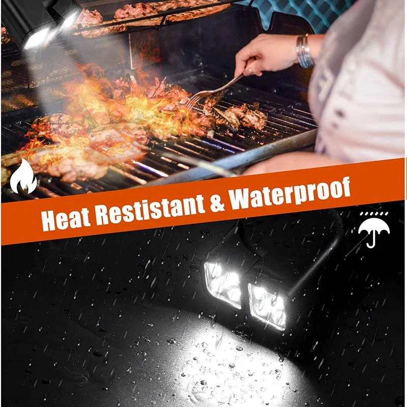 Grill Lights For BBQ Waterproof-Press Switch & 10 Super-Bright Barbecue Led Lamp Heat Resistant & Flexible Light