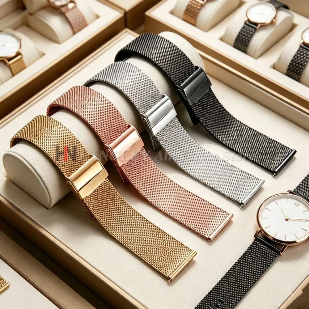 Elegant Milanese Stainless Steel Mesh Watch Band with Quick Release Strap