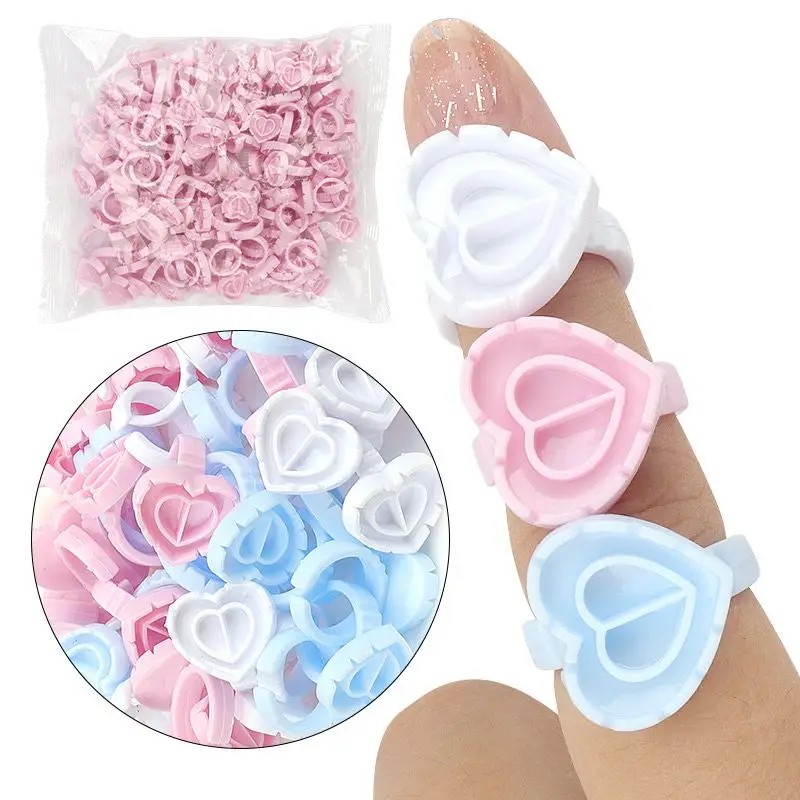

Glue Ring Heart/Round Tatoo Adhesive Holder V Shaped Easy Fan Cilias Making Cup Ring Makeup Tool