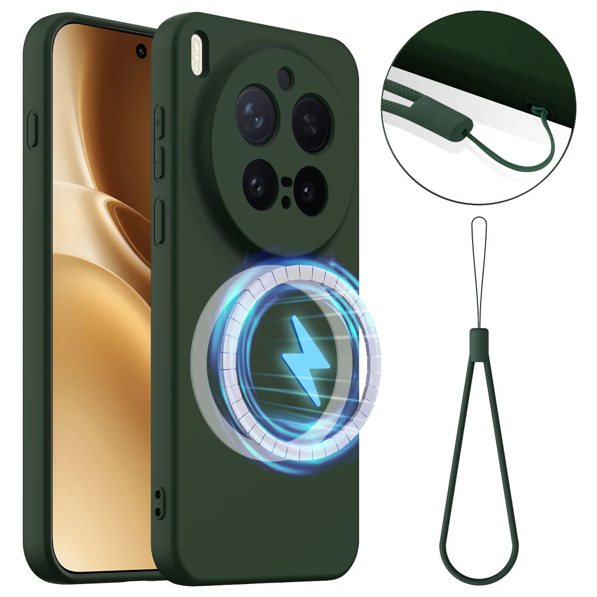 Enhanced Matte Liquid Silicone Shockproof Case with Anti-Fingerprint and Magnetic Armor Design, Includes Lanyard