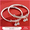 S925sterling silver glossy push-pull Baby Bell lettering solid bracelet baby send full moon full year gift 5