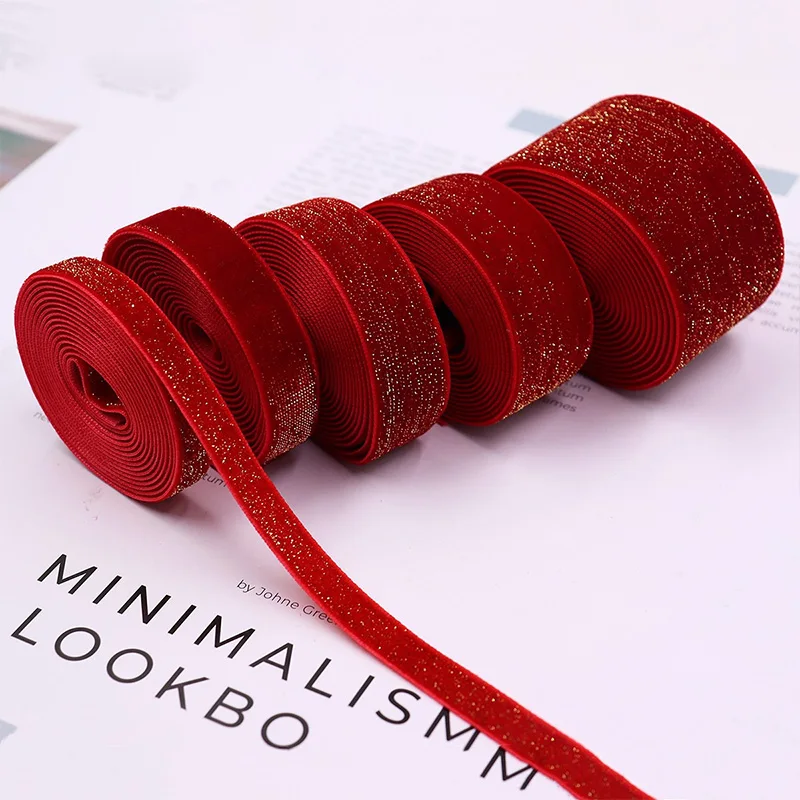 Christmas Ribbon 5 Yards Velvet New Year Red Festival Bows Gift Box Packaging Festival Scene 10/15/20/25/38mm