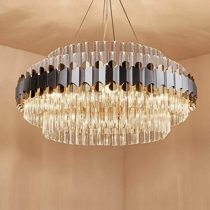 

Postmodern Home Crystal Chandelier Silver Gold Round Lamp Decoration Dining Room Bedroom Living Room Main Lamp Simple Style