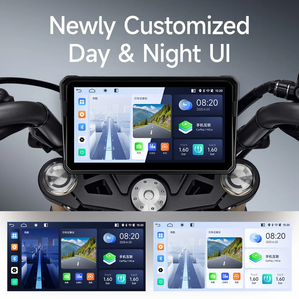 JIUYIN 6 inch Android Wireless CarPlay Android Auto Motorcycle GPS Navigation DVR TPMS Play Moto Portable Waterproof Monitor