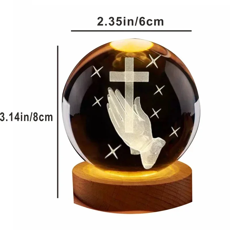 3D Crystal Ball Cross Hand Multicolor 3D LED Night Light Praying Hands Gifts for Women Man Christian