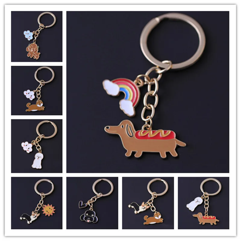

Lovely Animal Keychain Rainbow Cloud Sun Keychain Car Bag Pendant Dog Keychain New Enamel Jewelry Gift for Friends