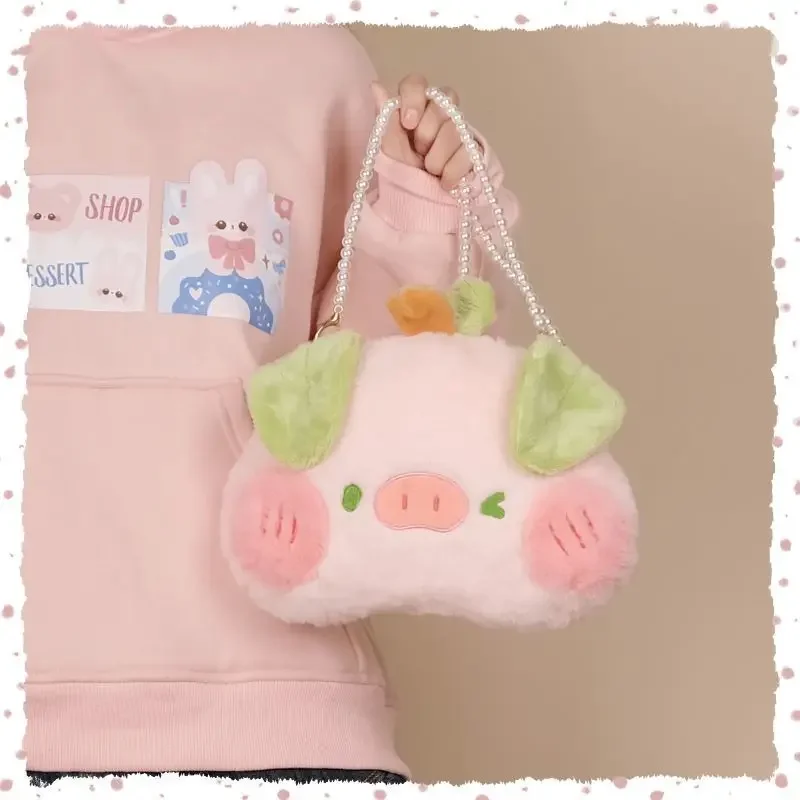 

Cute Plush Pink Pig Doll Bag 2023 Korean New Sweet Contrasting Pearl Chain Crossbody Bag Large Capacity Cartoon Shoulder Bag
