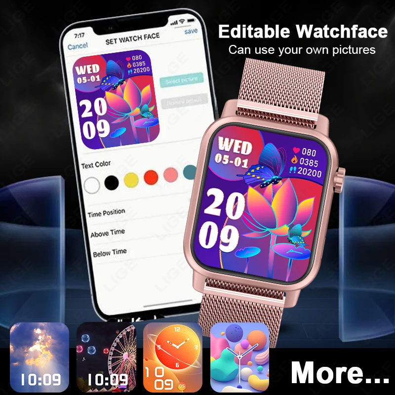 LIGE 2025 Smart Watch Women 1.85" Screen Blood Oxygen Bluetooth Call Watches Multi Sports LED Flashlight Outdoor Smartwatch Men