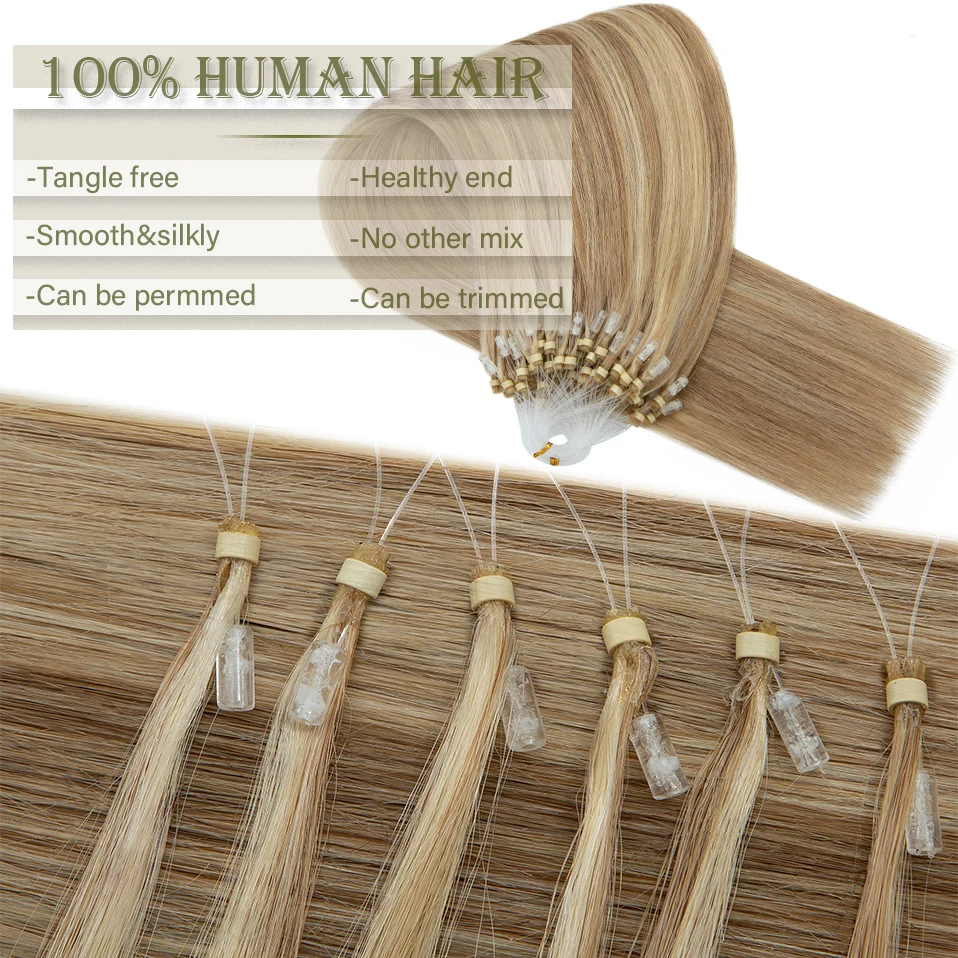 TESS 20-Zoll-Micro-Loop-Haarverlängerungen, dickes Echthaar, Micro Link, 1 g/Strang, Mikroring, 50 Stück, gerade, natürliche Haarverlängerungen – Detail 3