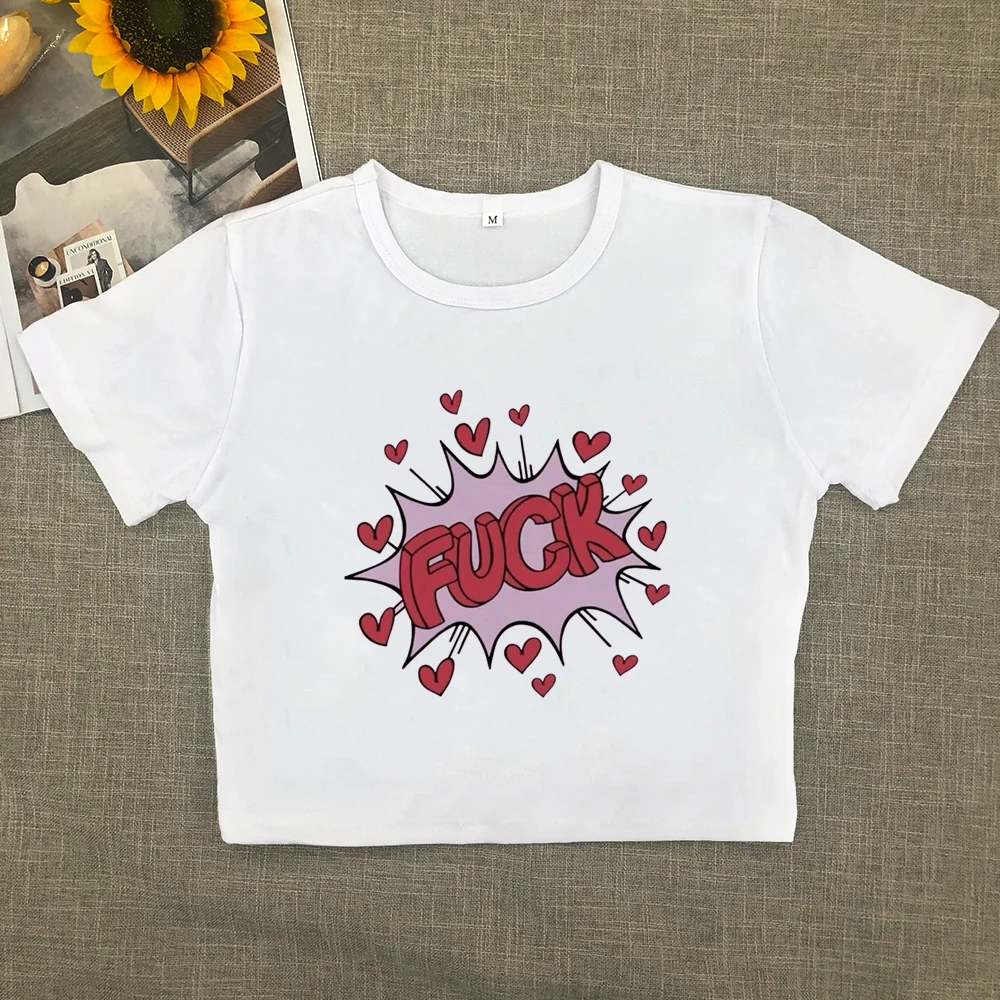 T shirt summer American print Spice Girl trend slim-fit short round neck short sleeve show midriff
