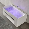 59'' Modern Acrylic Alcove Whirlpool Bathtub, Rectangular Water Massage Bathtub LED Soaking Tub with Bathtub Filler Faucet 6