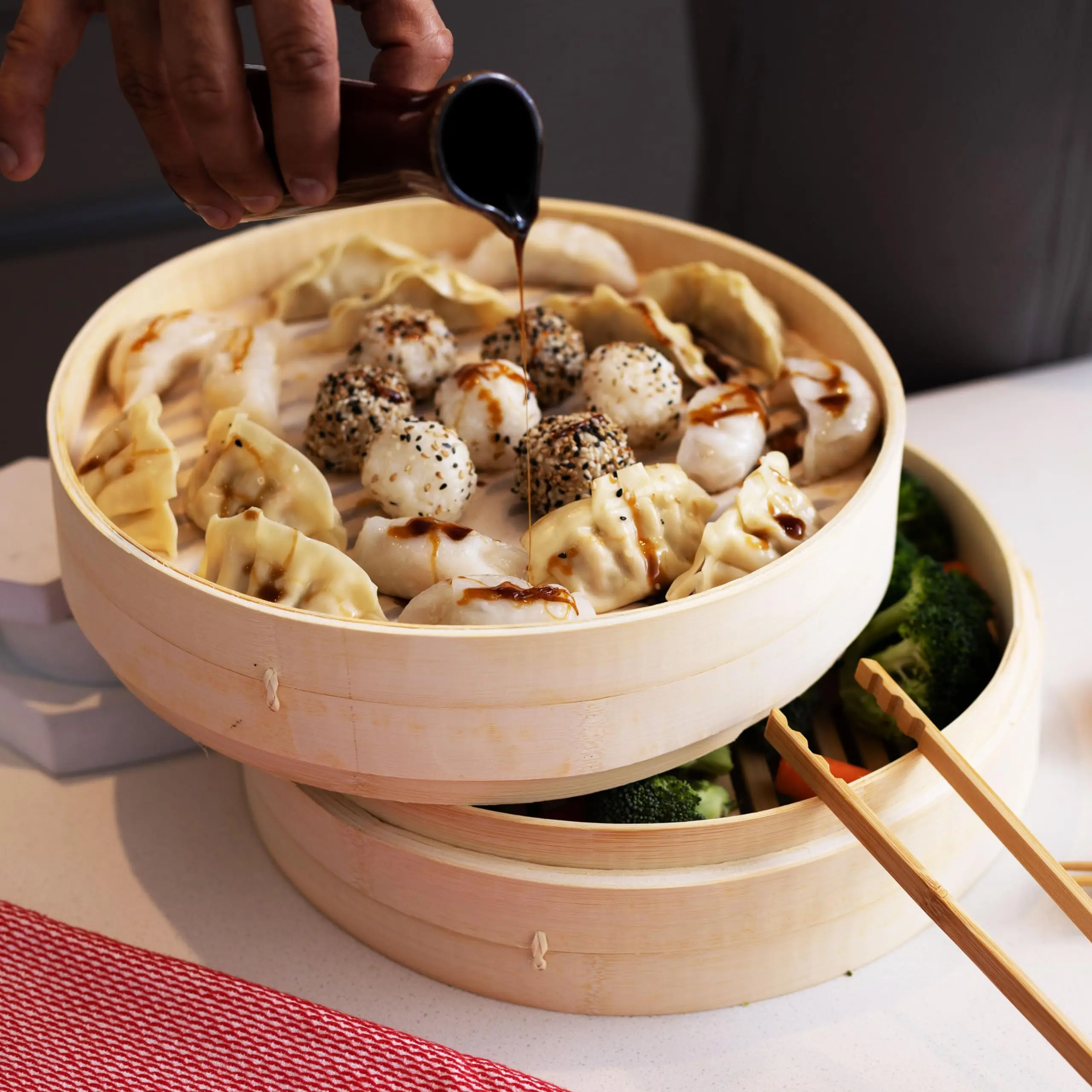 Steamer Basket Handmade Bamboo Steamer Basket with Lid for Dim Sum Dumplings Buns Rice Asian Foods