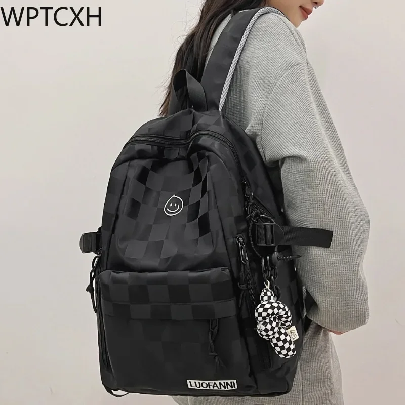 

Women Plaid Leisure School Bag Girl Travel Laptop Student Fashion Ladies Nylon College Packet Backpack Female Teenager Book Bags