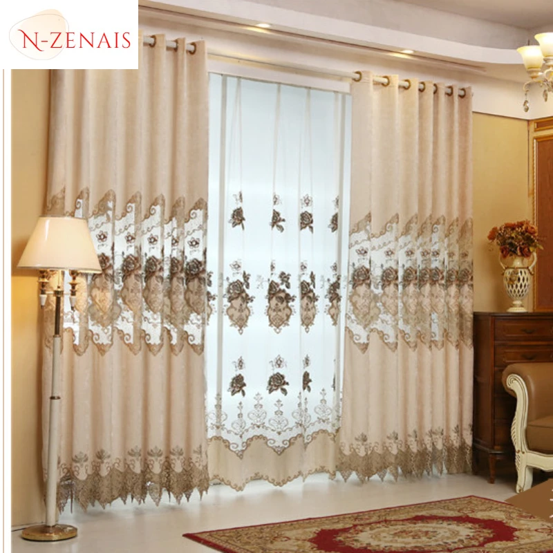 Cortinas de luxo europeu para sala de estar valance tule metade blackout oco bordado quarto sala de jantar alta-qualidade personalizado