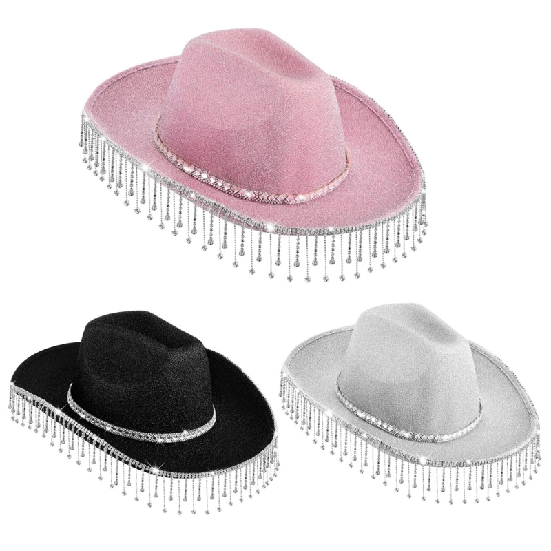 

Tassels Cowboy Hat Large Brim Sun Protective Hat Nightclub Party Hat