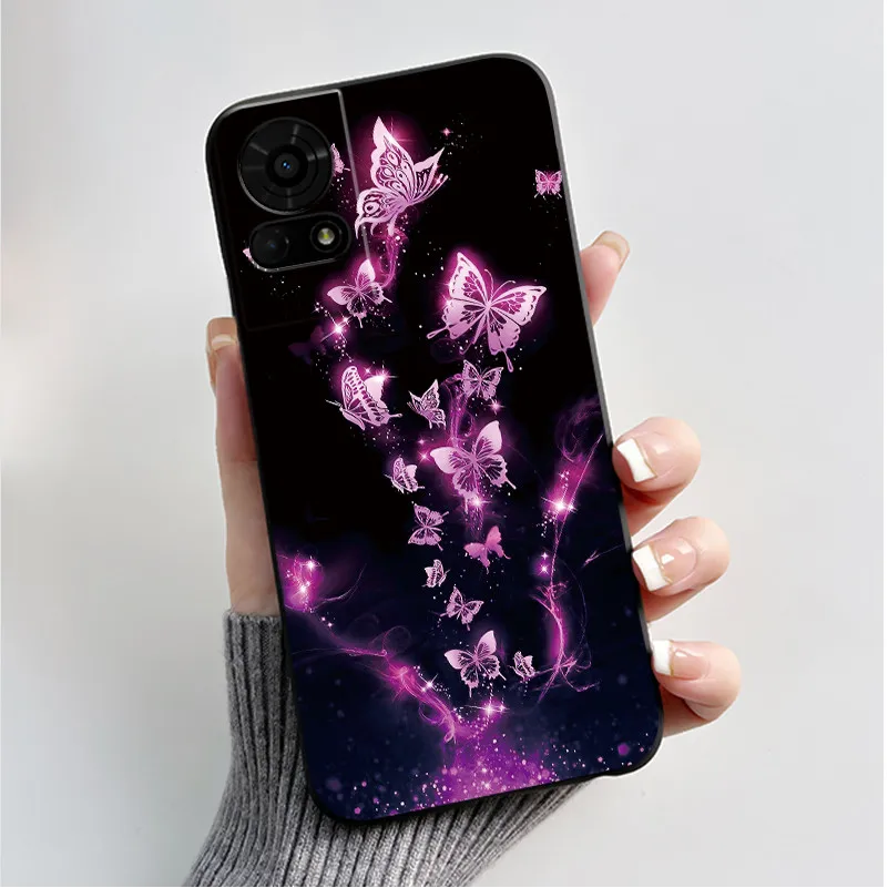 Luxury Butterfly Flowers Black Shockproof Soft Silicone Bumper Phone Case