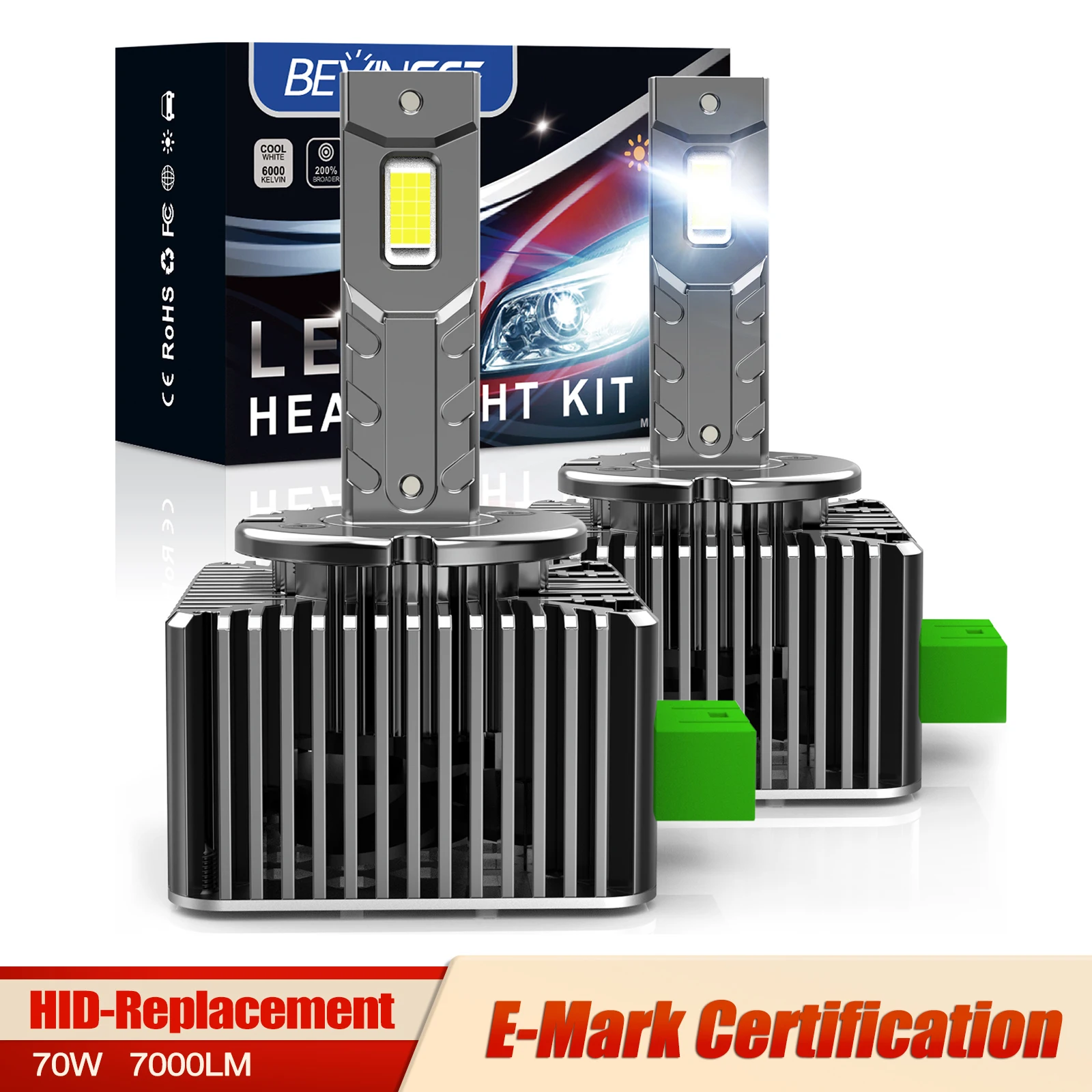 Bevinsee D3s D1s Led Headlight D2s D4s D5s D1r D2r D3r Led Canbus 70w