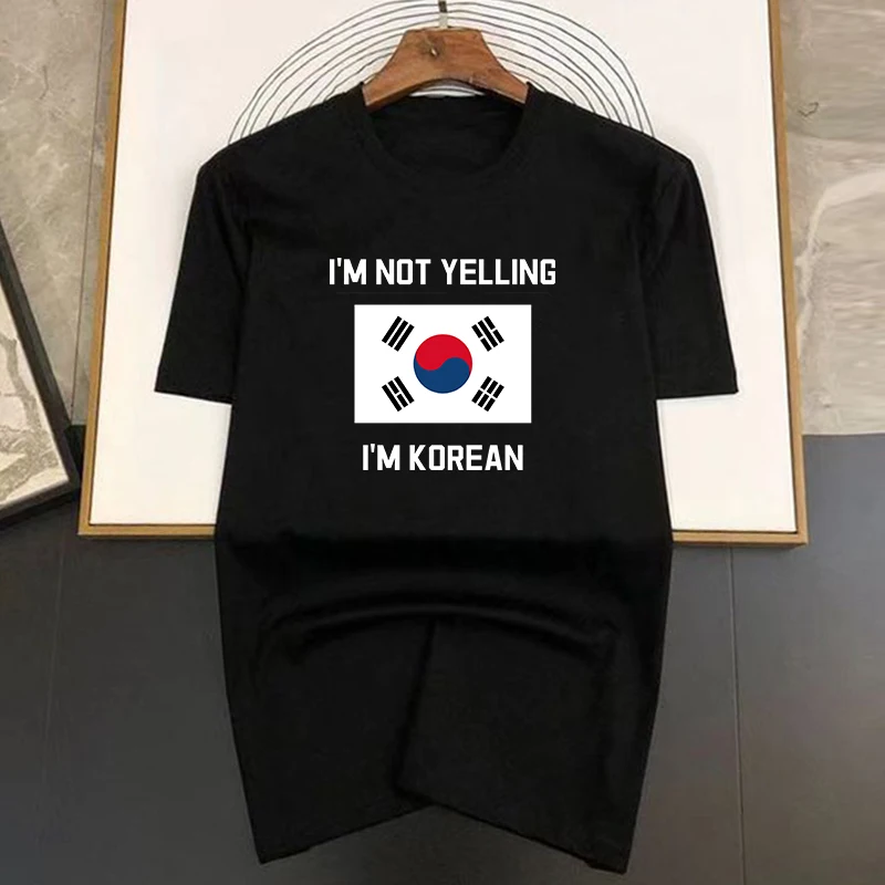 Magliette da uomo in 100% cotone I Love Korea Stampate Street Retro Manica corta Hip Hop Tops Maglietta oversize Uomo Larga_voghion.com