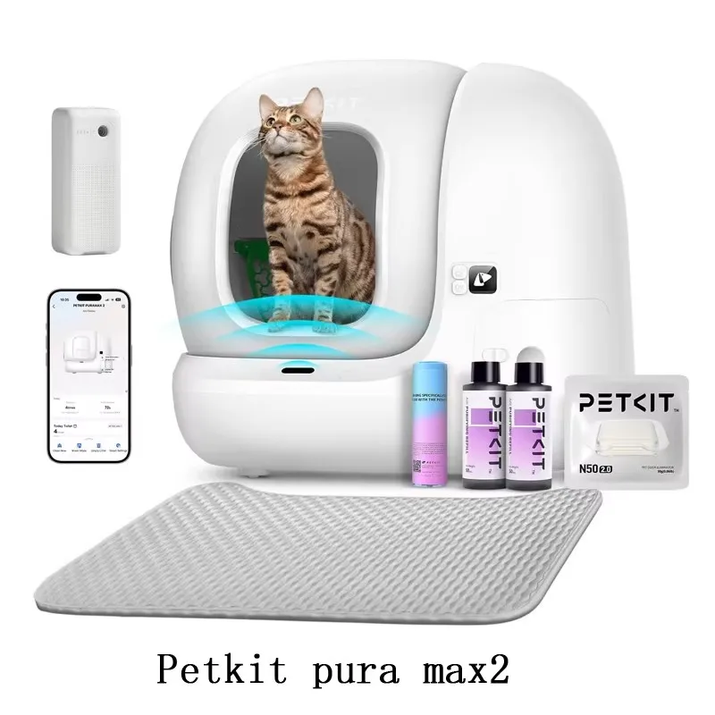 PETKIT PuraMax 2 תיבת חול לחתולים עם ניקוי אוטומטי, שליטה באפליקציה, תיבת חול ללא כבלים עם חיישני בטיחות, ללא ריח