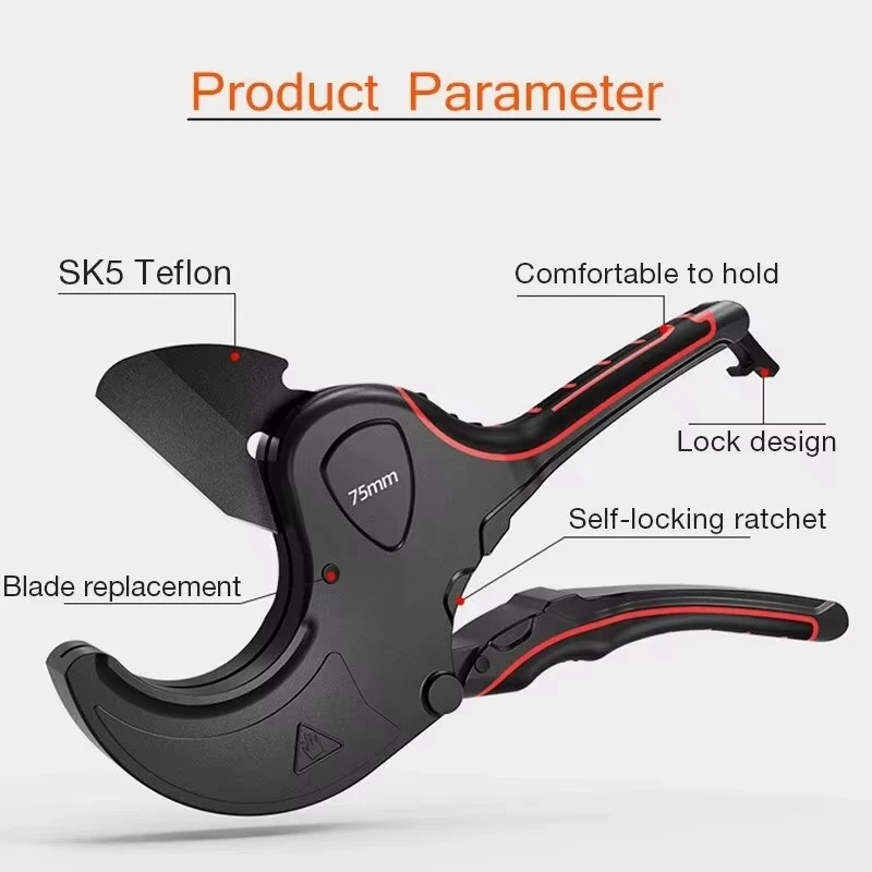 파이프 커터 32mm-63mm 알루미늄 합금 바디 래칫 가위 튜브 커터 PVC/PU/PP/PE 호스 절단 수공구