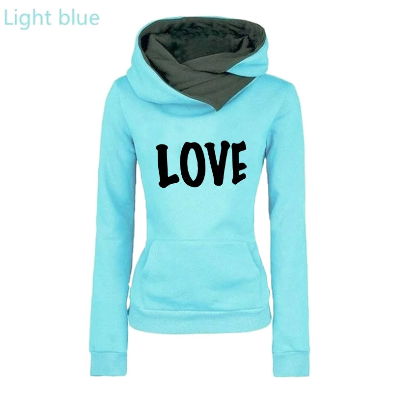 Autumn and winter fashion LOVE letter print hoodie lapel turtleneck turtleneck hooded sweater casual pullover top sweater