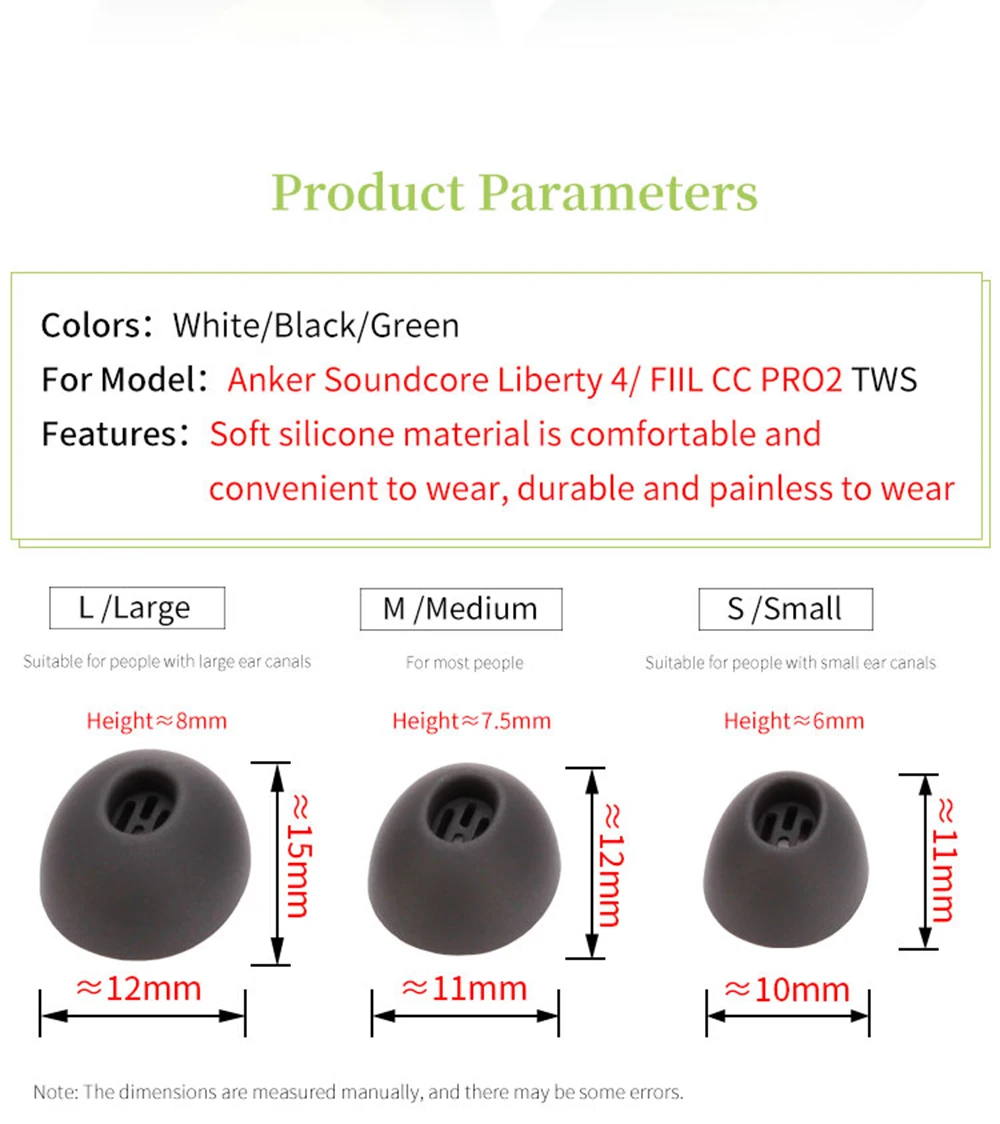 6Pcs Silicone Ear Tips for Anker Soundcore Liberty 4 Earbuds Eartips for FIIL CC PRO2 TWS Tips headphones Earplugs