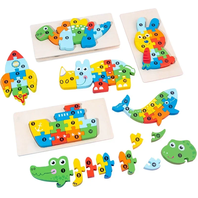Wooden Early Childhood Education Cognitive Children's Puzzle Toys Building Blocks Animal Traffic Shapes Matching 3D Puzzles