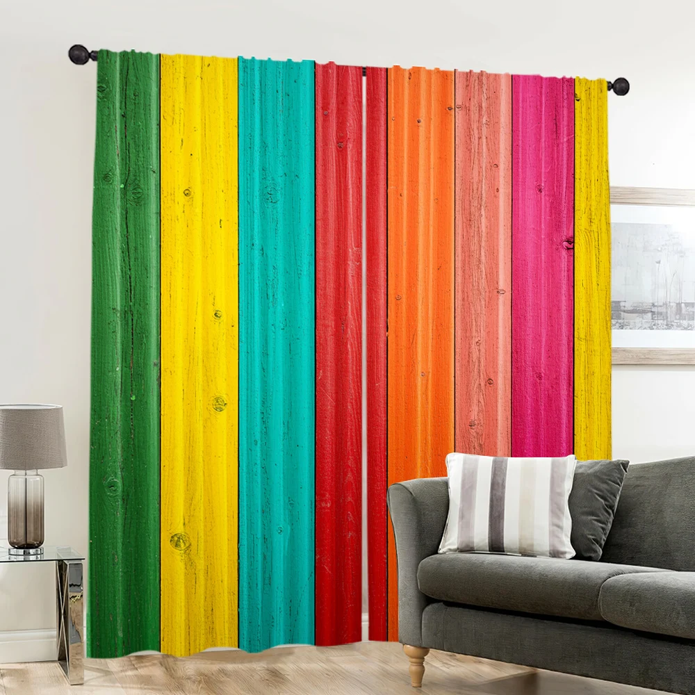 2pcs, spring summer Curtains Red, orange, yellow, green, blue and purple vertical stripes Sheer Curtains Versatile Polyester 6