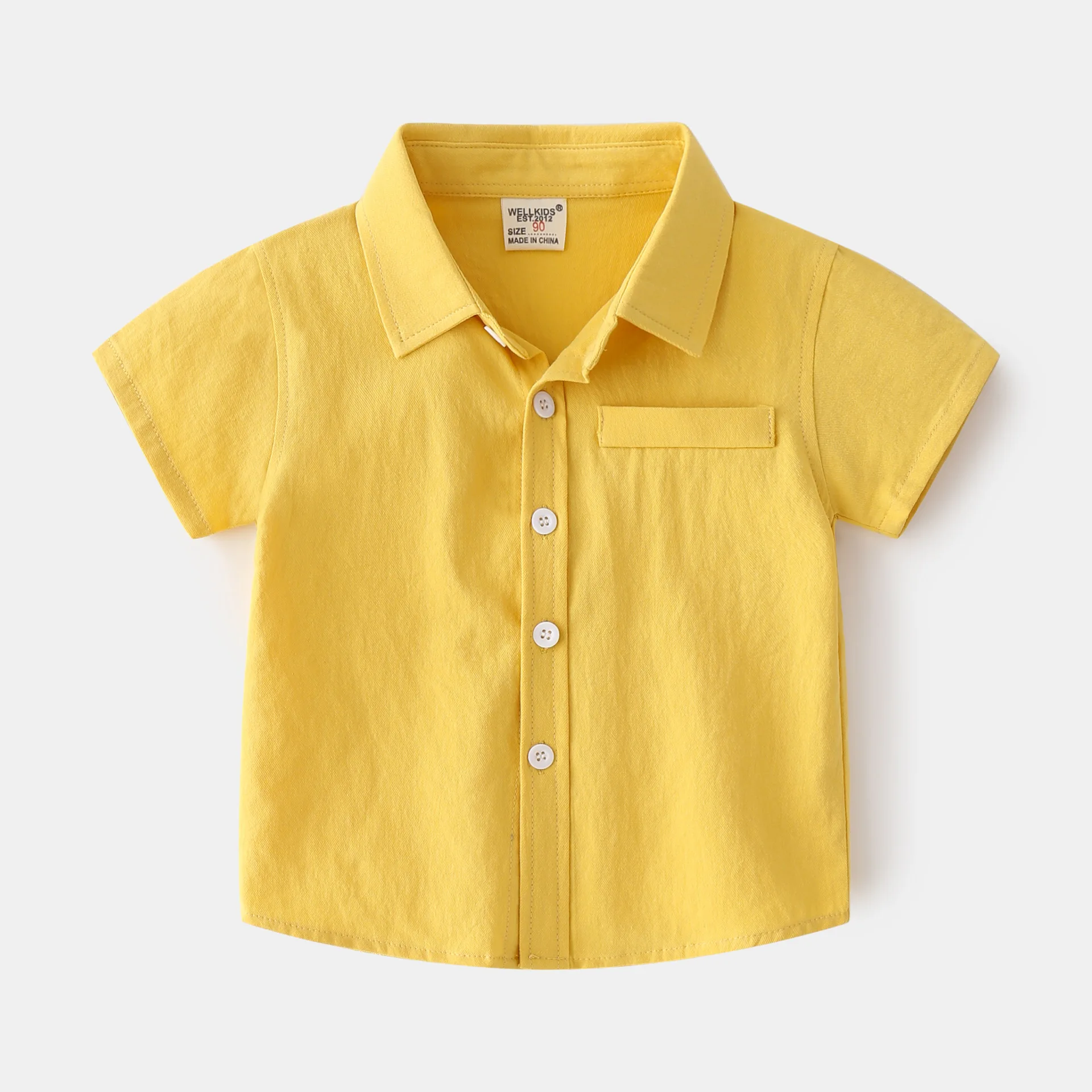 Children's Summer Clothing 2-7Y Baby Cotton Short Sleeved Shirt for Boys Monochromatic Lapel Design Casual Short Sleeved T-shirt