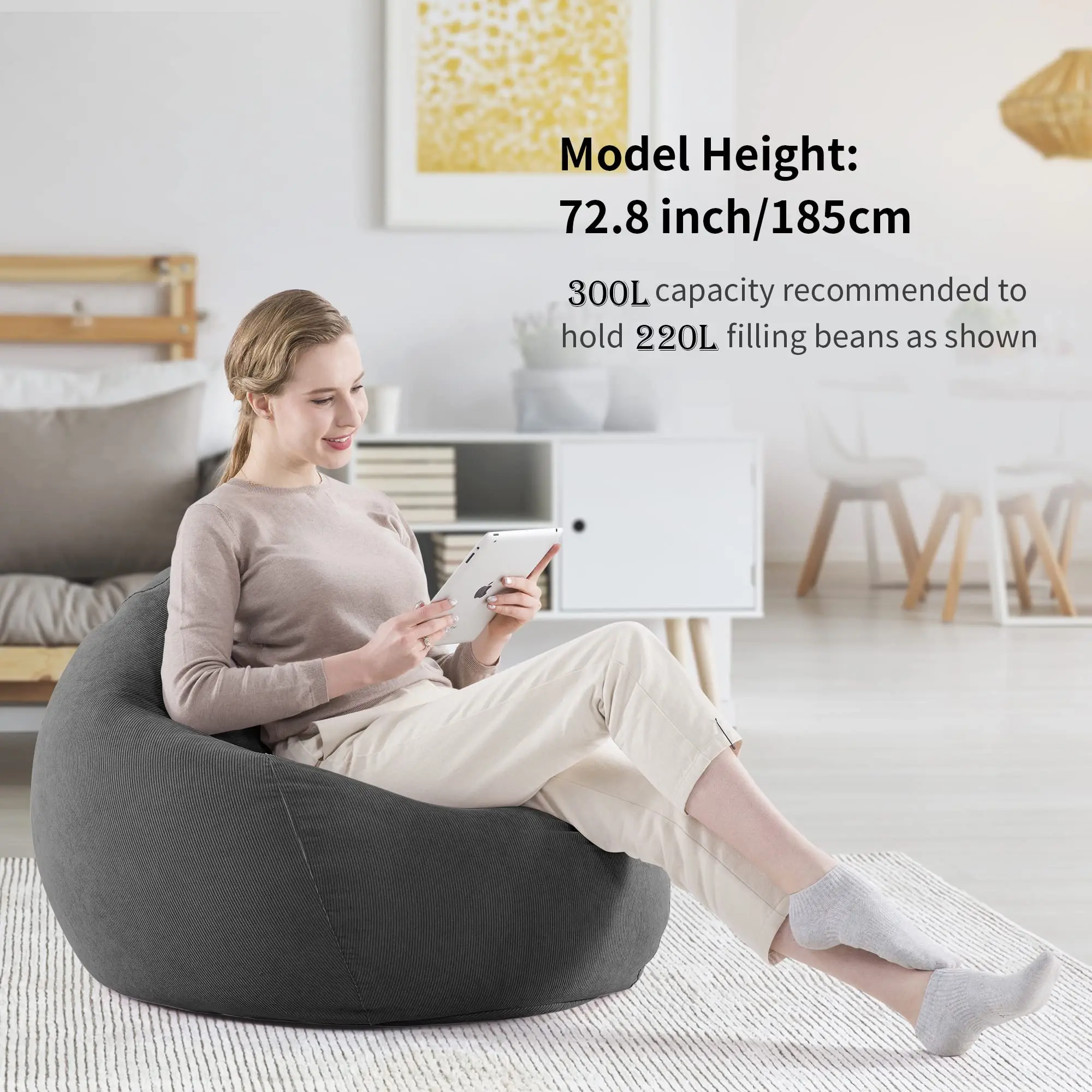 Stuffed Animal Storage Bean Bag Chair Cover (No Filler) Washable Soft Corduroy Cover for Adults Teens Organizing Plush Toys 5