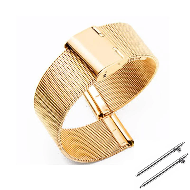 Luxurious Milanese Stainless Steel Metal Watch Band Bracelet - Black & Rose Gold Finish